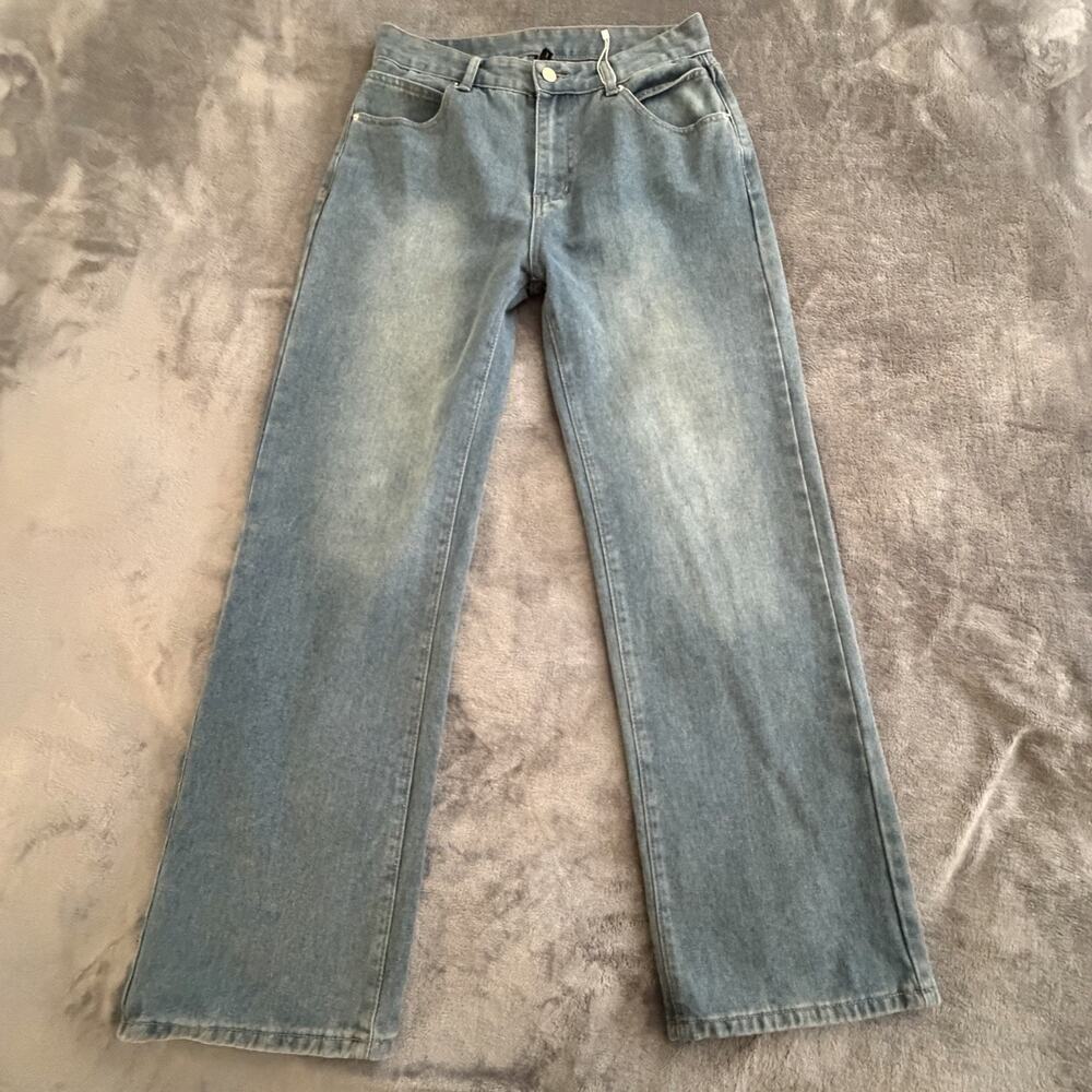 NVFelix Women's Blue Straight Leg Jeans 75% Cotton Denim 5-Pocket Button Zip